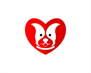 Red love with dog face inside