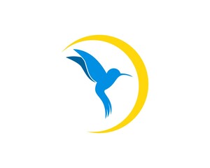 Yellow flying bird and swoosh