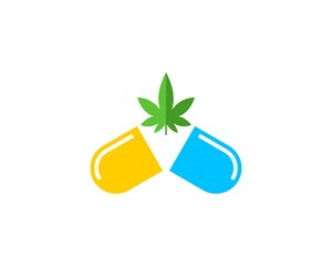 Capsule medicine with cannabis leaf