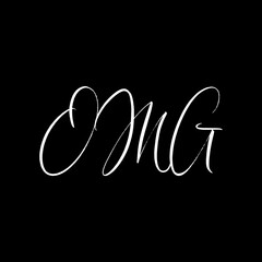 OMG brush hand drawn paint on black background. Design lettering templates for greeting cards, overlays, posters