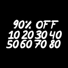Set of brush hand drawn lettering with numbers and % Off on black background. Sale templates for sale, Black friday, shopping posters