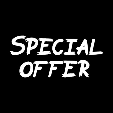 Special Offer brush hand drawn paint on black background. Sale lettering templates for greeting cards, overlays, posters