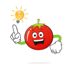 The Tomato character smiles finding ideas on a white background - vector
