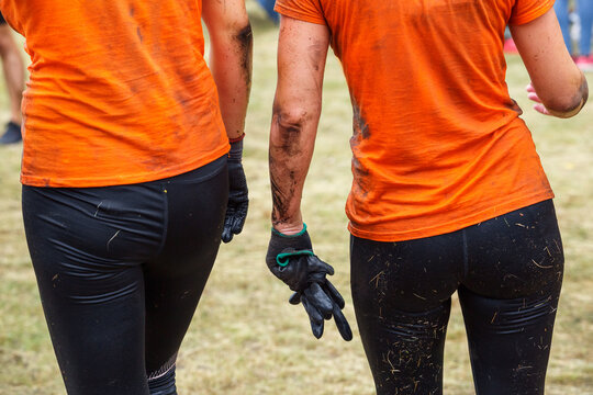 City Riga, Latvia. Run race, people were engaged in sports activities. Overcoming various obstacles and running.
