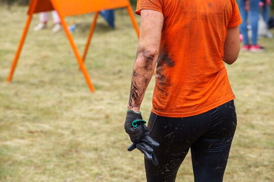 City Riga, Latvia. Run race, people were engaged in sports activities. Overcoming various obstacles and running.