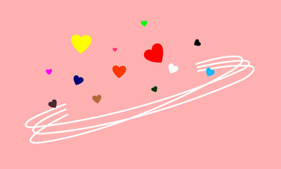 Many hearts of many colors floating above the curves. In the mood of being in love.