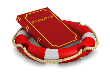 Red book and lifebuoy on white background. Isolated 3d illustration