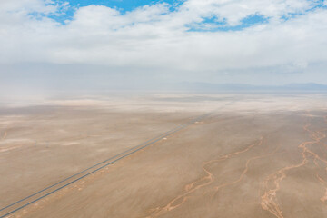 aerial view of road in the desert