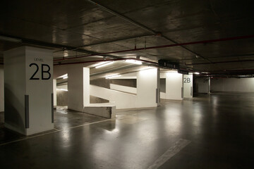 empty dim basement parking interior