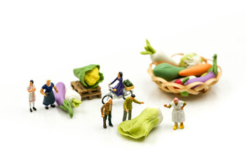 Miniature people : Farmer with  agricultural product at farmer market