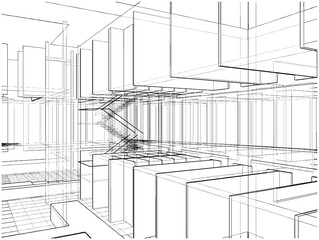 Abstract Construction Structure Of Line Vector. Illustration Isolated On White Background. A Vector Illustration Of Architectural Construction Background.