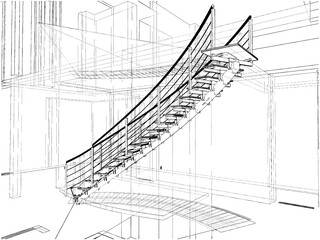 Obraz premium Spiral Staircases Constructions Of Line Vector. Illustration Isolated On White Background. A Vector Illustration Of Staircases Background.