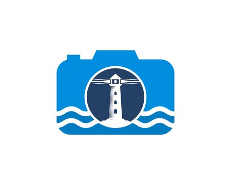 Blue camera with lighthouse inside