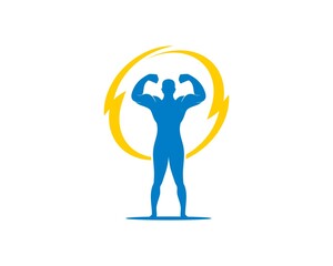 Strong people with lightning symbol