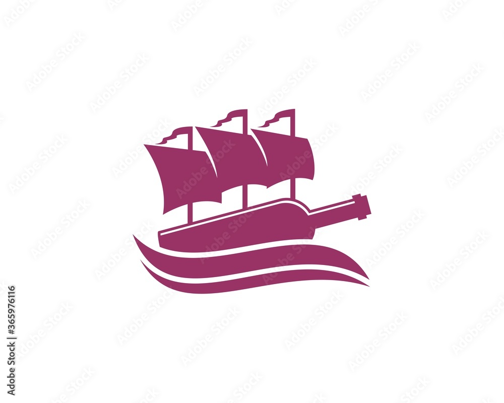 Sticker sail ship with wine bottle