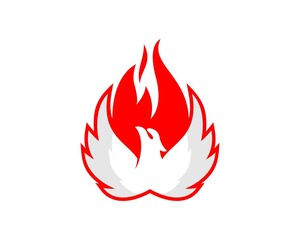 Flying phoenix with fire flame behind