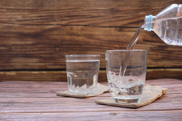 pouring water into glass