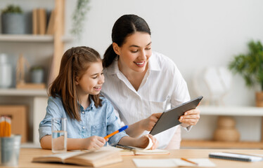Girl doing homework or online education.