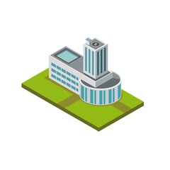 Hotel with Swimming Pool and Helicopter Pad on the Roof Top Isometric 3D Building Vector