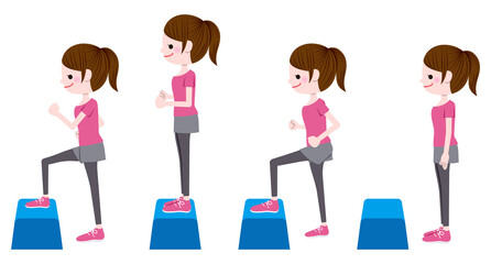 踏み台昇降する女性