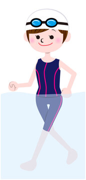 swimmer walking in water, cartoon style clip art preview
