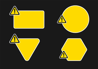 Template Warning sign, vector illustration. Exclamation mark icon vector design. Set of road signs isolated on black background. Important for every riders. Yellow road sign. Beware and attention.