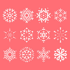 Naklejka na ściany i meble Snowflakes icon collection. Graphic modern pink ornament