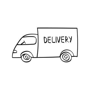 Delivery truck hand drawn icon. Doodle lory isolated on white background. Vector illustration.