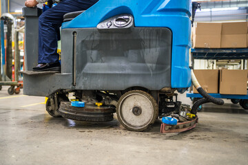 cleaning floor with machine