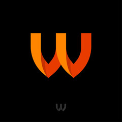 W monogram. W origami logo. W letter like folded orange paper on a light background. Abstract symbol.