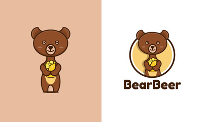 cute bear and beer logo template