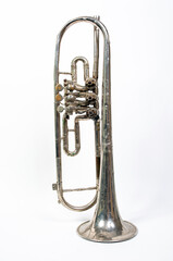 silver trumpet isolated on a white background. Musical instrument