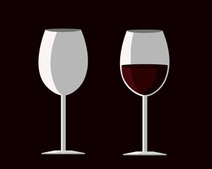 Two wine glass isolated on red background. icon vector illustration.
