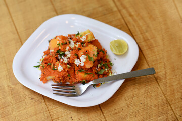 Rava Idli sambar or Idli with Sambar and green, red chutney. Popular South indian breakfast