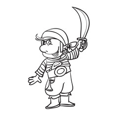 sketch of a pirate who holds a large knife in his hand, coloring, illustration cartoon, vector illustration,