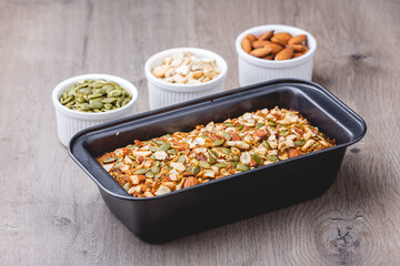 Healthy gluten free banana bread with seeds and nuts