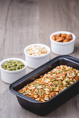 Healthy gluten free banana bread with seeds and nuts
