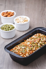 Healthy gluten free banana bread with seeds and nuts