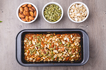 Healthy gluten free banana bread with seeds and nuts