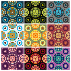 Abstract geometrical mexican circle seamless pattern with mirroring and size combinations. Modern ethnic, minimalist, suitable for wallpapers, fabric pattern, banners, backgrounds, cards, etc.