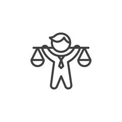 Businessman Holding Scales line icon. linear style sign for mobile concept and web design. Business balance outline vector icon. Symbol, logo illustration. Vector graphics