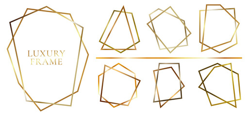 Set of modern shiny golden polygonal shapes on white background