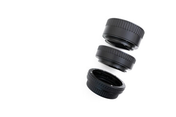 Macro extension tubes rings isolated on white background