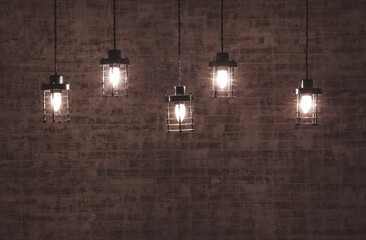 Glowing stylish lamps in evening