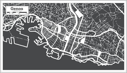 Fototapeta na wymiar Genoa Italy City Map in Black and White Color in Retro Style. Outline Map.