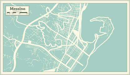 Messina Italy City Map in Retro Style. Outline Map.