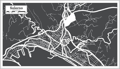 Salerno Italy City Map in Black and White Color in Retro Style. Outline Map.