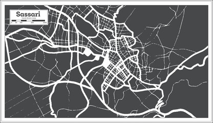 Sassari Italy City Map in Black and White Color in Retro Style. Outline Map.