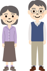 直立しているおじいちゃんとおばあちゃん