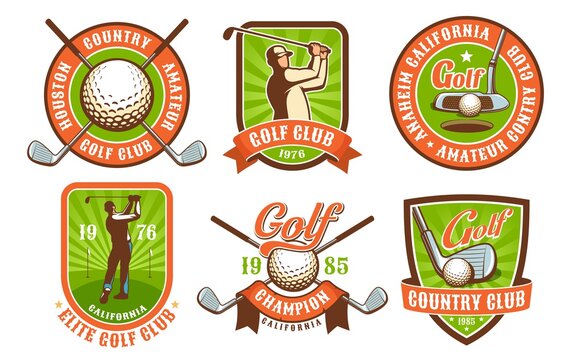 Golf club vintage badges and logos set. Golfer retro emblem. Vector illustration.